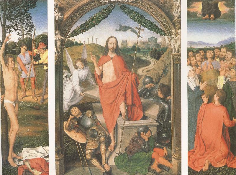 Hans Memling The Resurrection with the Martyrdom of st Sebastian and the Ascension a triptych (mk05) Norge oil painting art